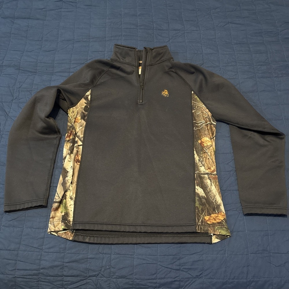 Men's Legendary Whitetails Sz Large Black/Camo Pullover 1/4 Zip Jacket NanoTec